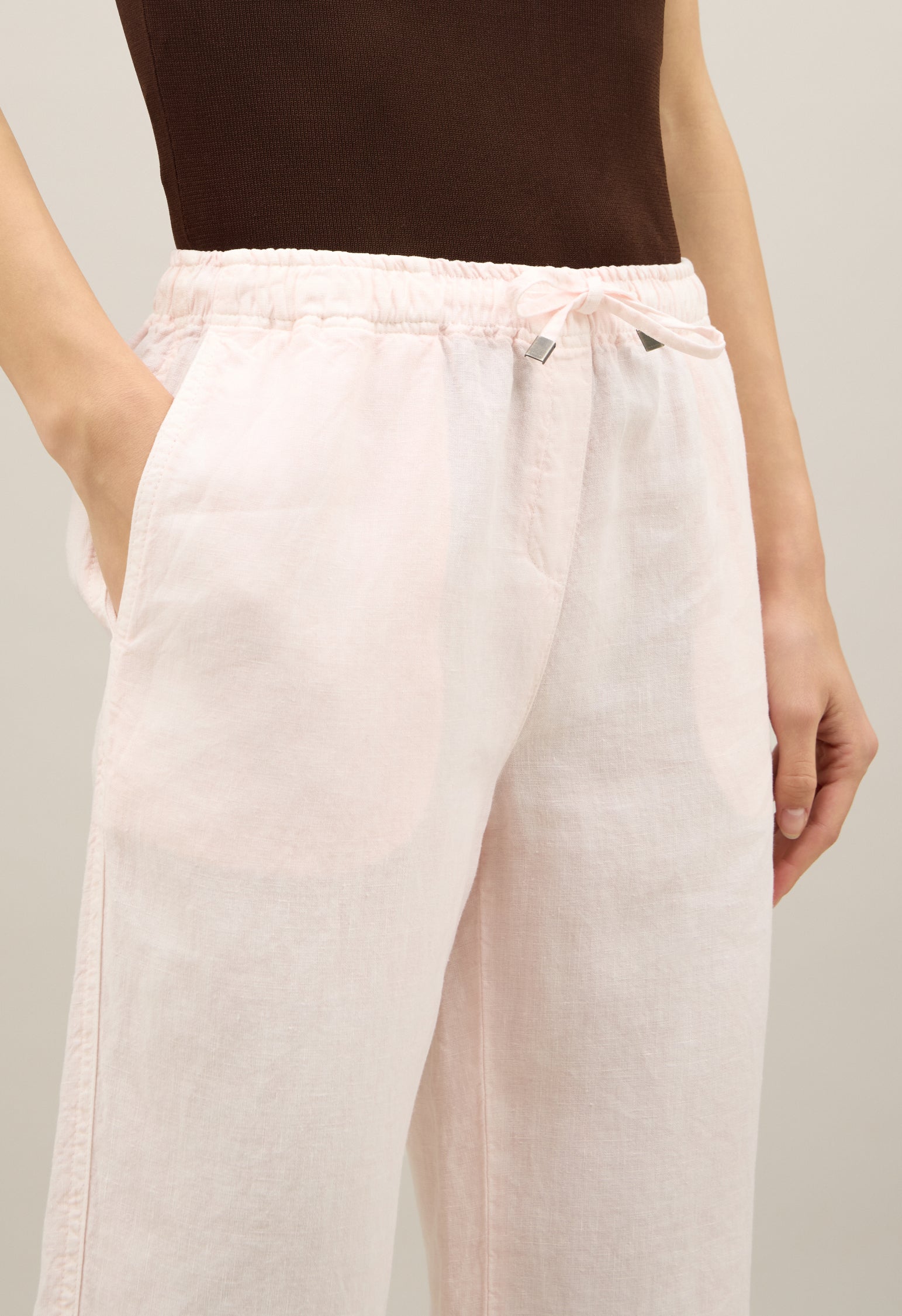 Pink Garment Dyed Linen jog wide Trousers
