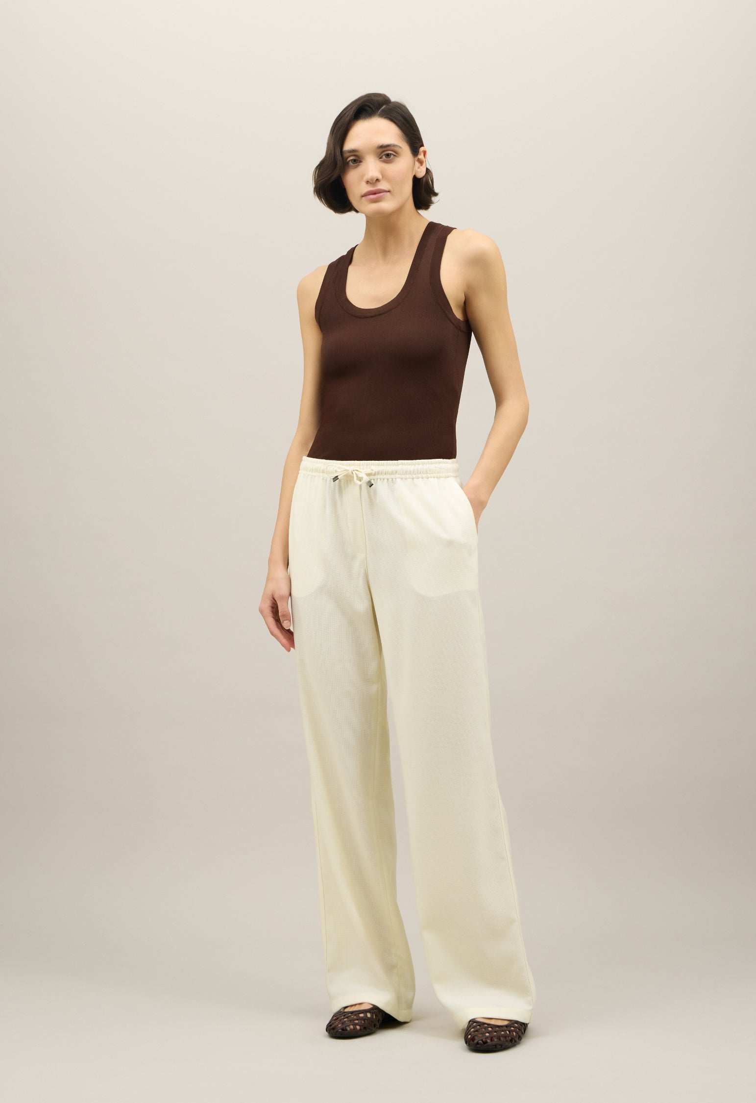 Light Wool honeycomb jog wide Trousers