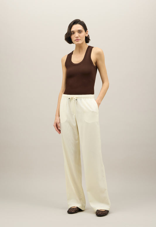 Pantalone jog in lana leggera a nido d'ape bianco caldo