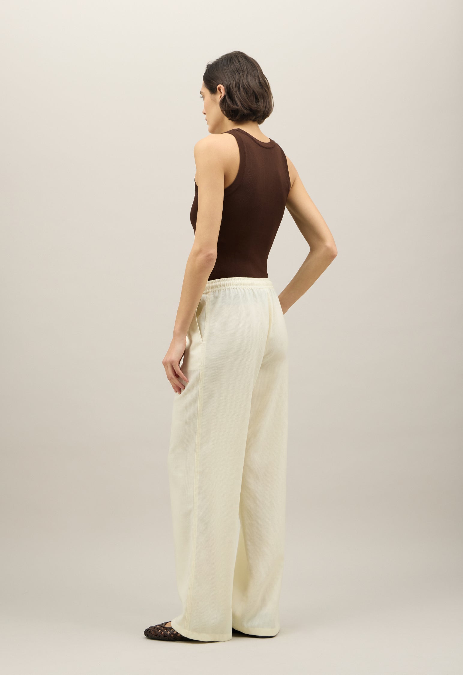 Pantalone jog in lana leggera a nido d'ape bianco caldo