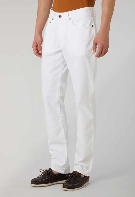 Weiße Stückgefärbte Five-Pocket-Hose aus Baumwolle und Seide