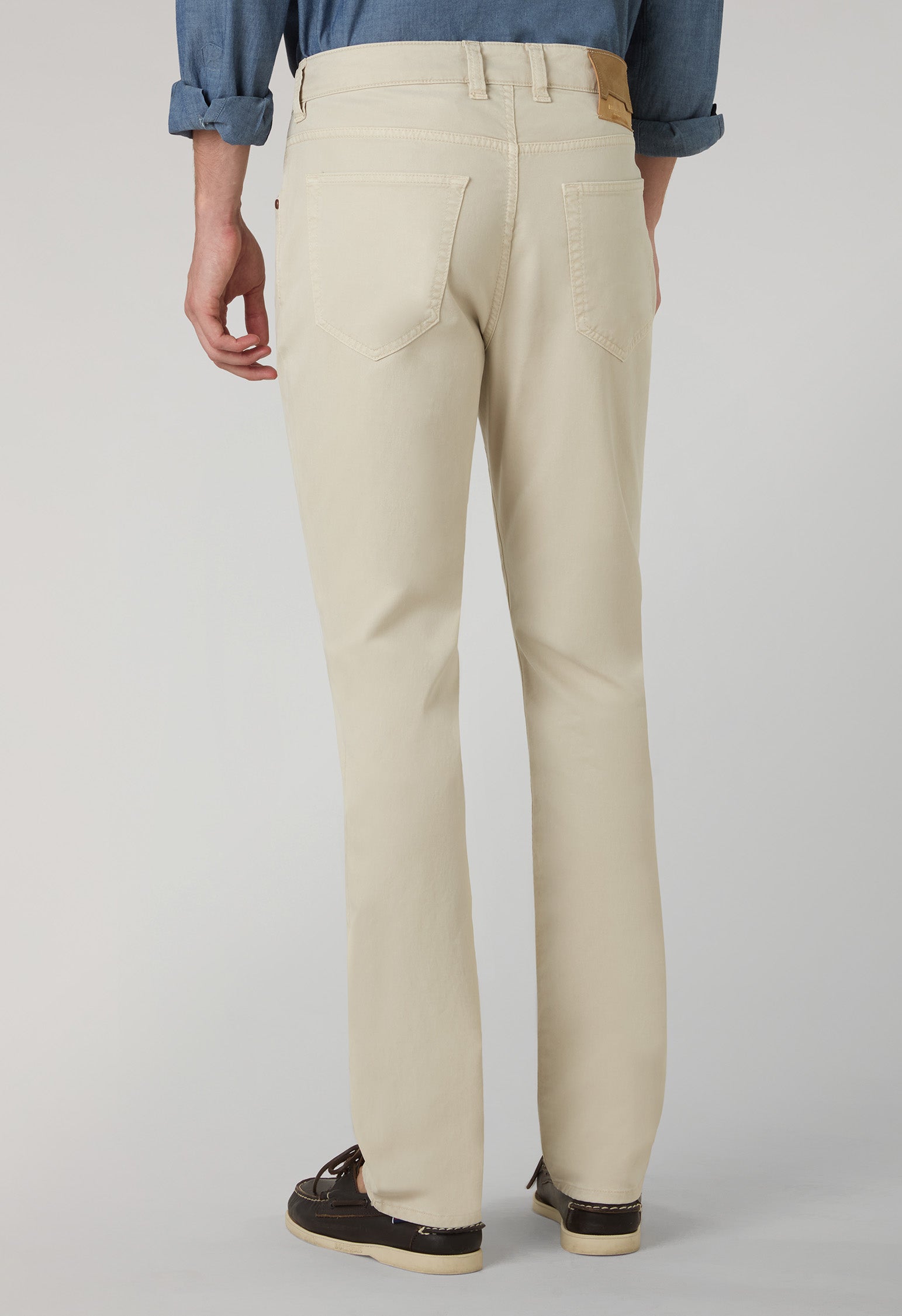 Beige Garment Dyed Cotton Silk 5-Pocket Trousers