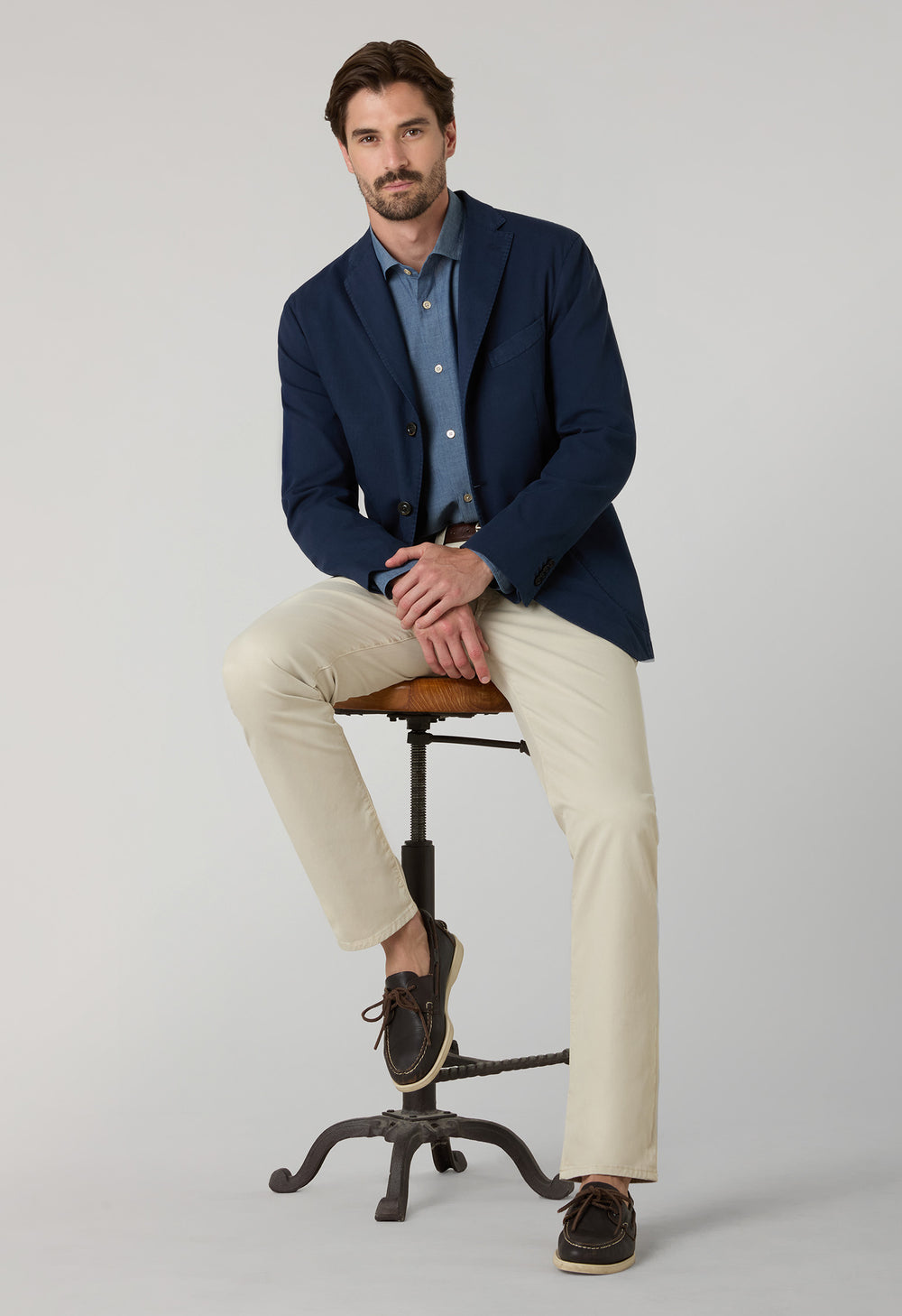 Beige Garment Dyed Cotton Silk 5-Pocket Trousers