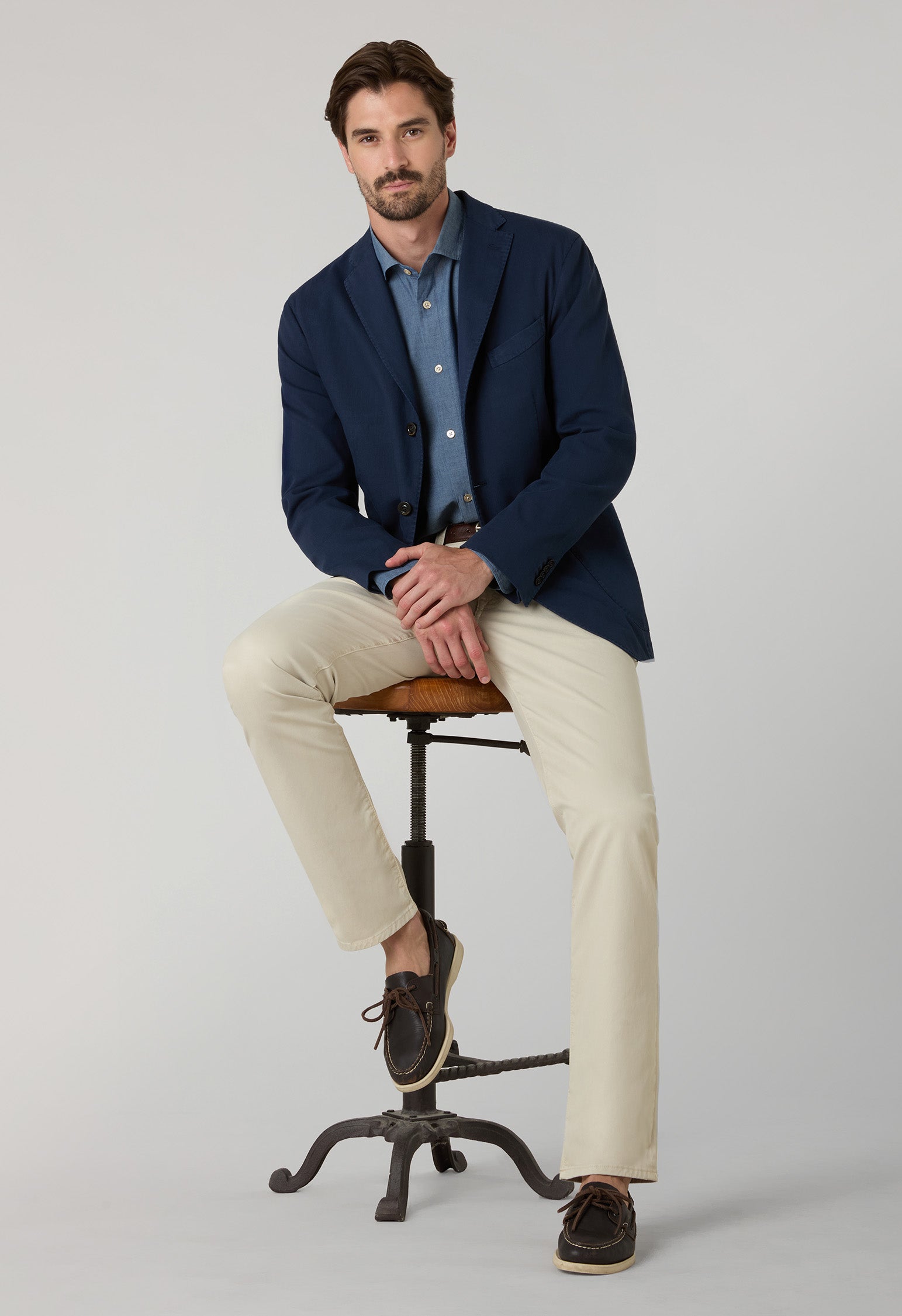 Beige Garment Dyed Cotton Silk 5-Pocket Trousers