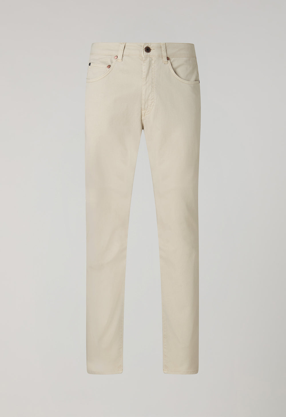 Beige Garment Dyed Cotton Silk 5-Pocket Trousers