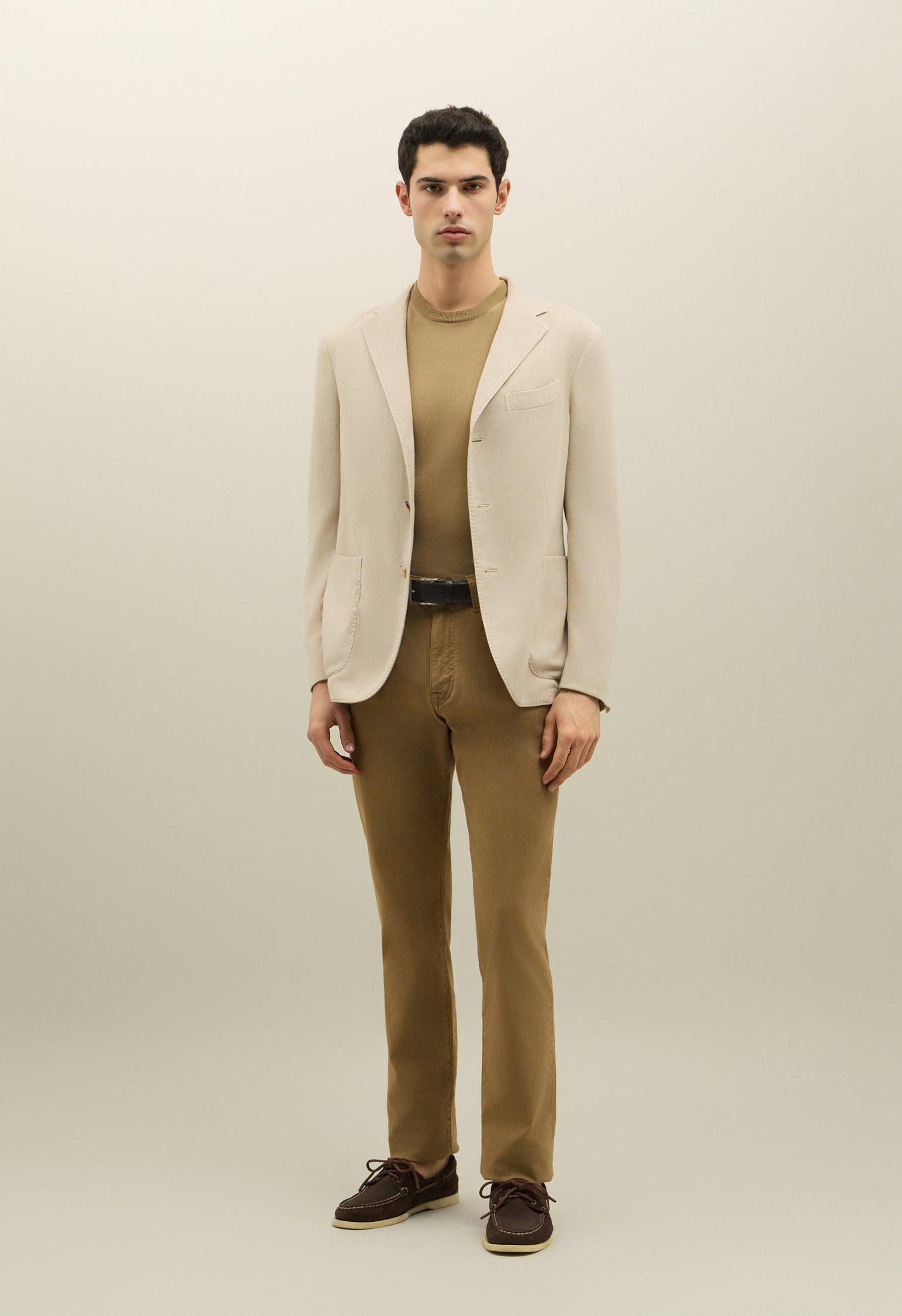 Light Brown Garment Dyed Cotton Silk 5-Pocket Trousers
