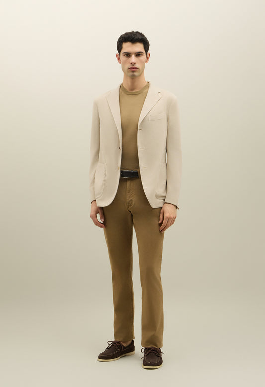 Pantalone 5 tasche in cotone e seta tinti in capo marrone chiaro