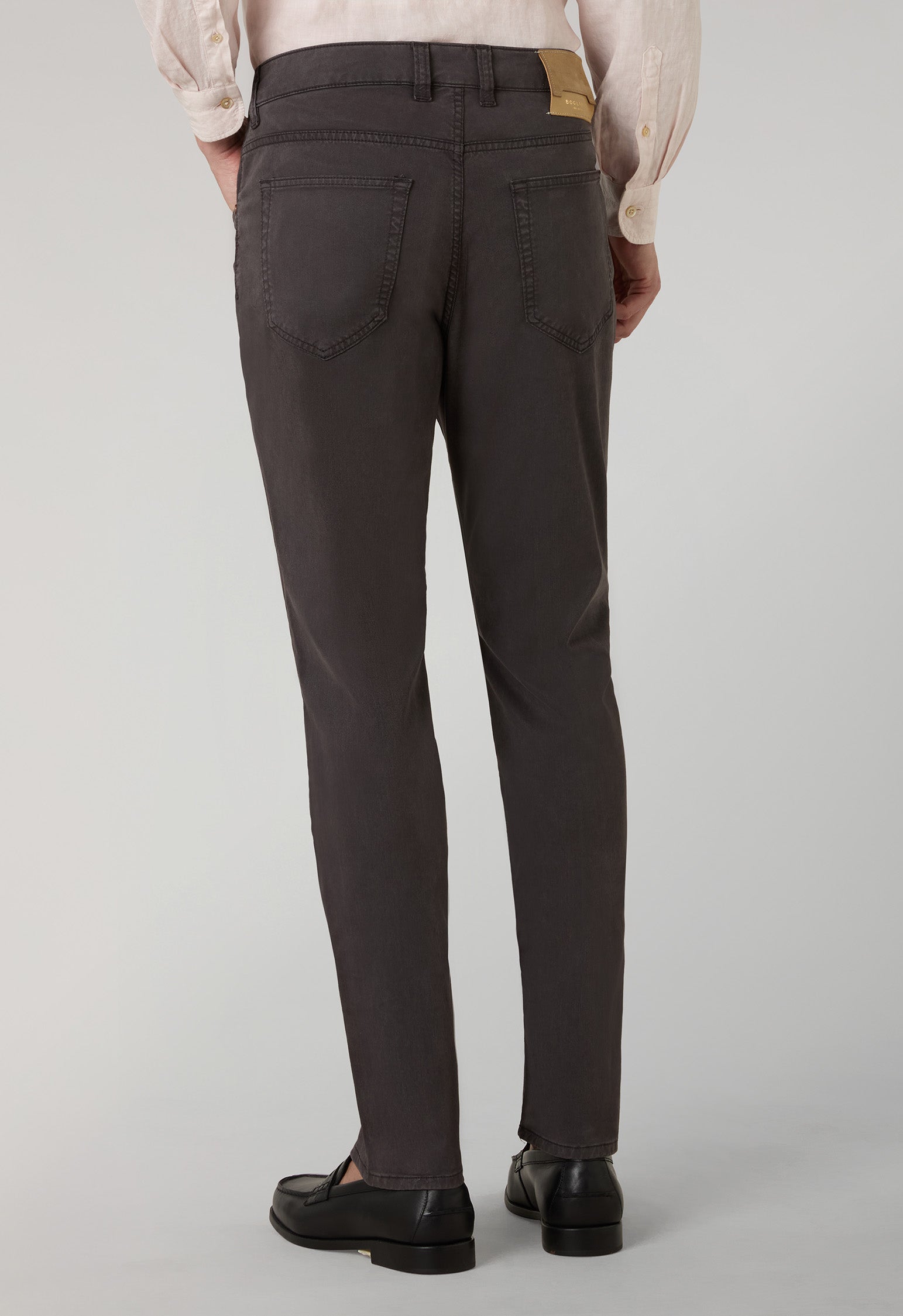 Brown Garment Dyed Cotton Silk 5-Pocket Trousers