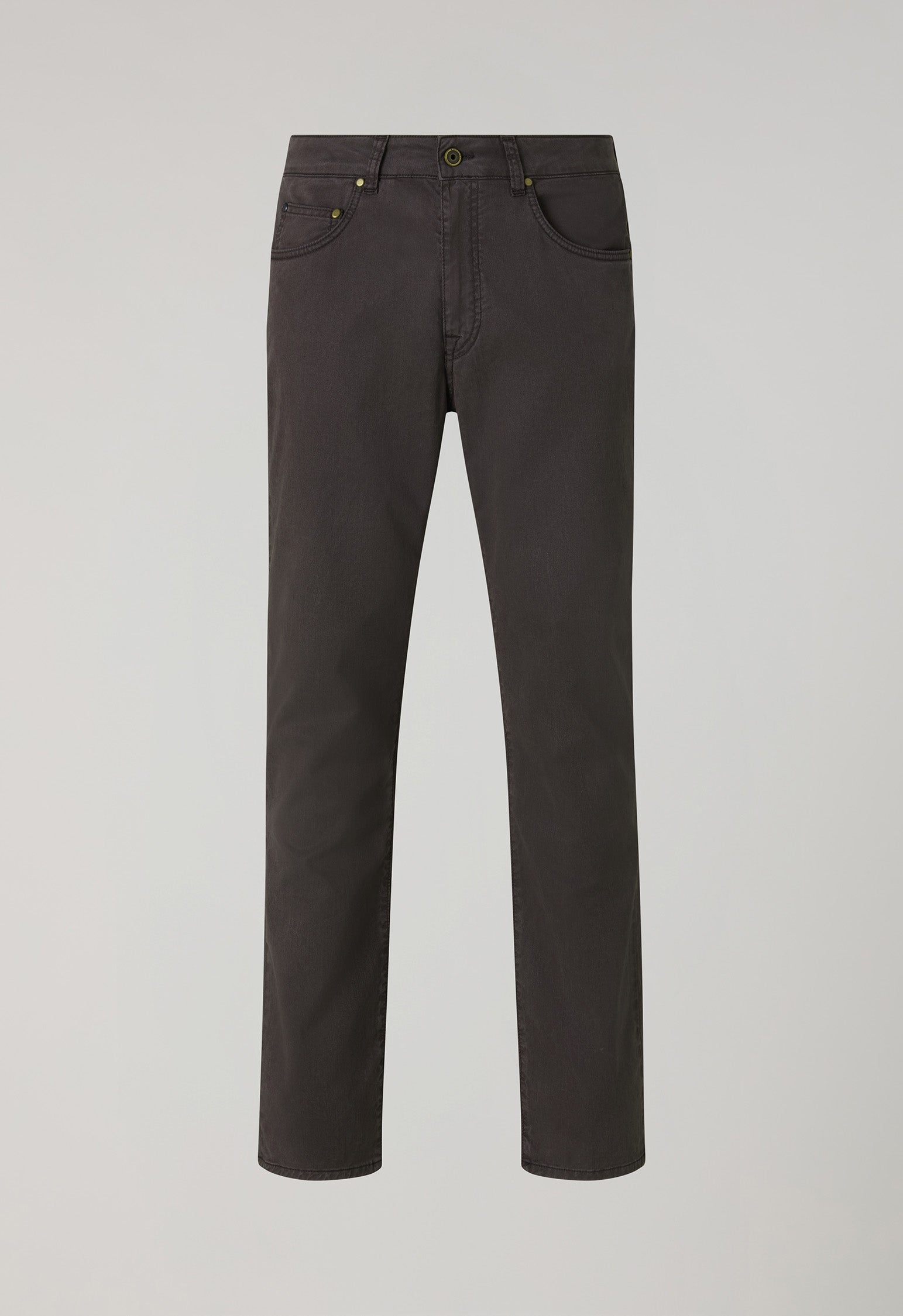Brown Garment Dyed Cotton Silk 5-Pocket Trousers
