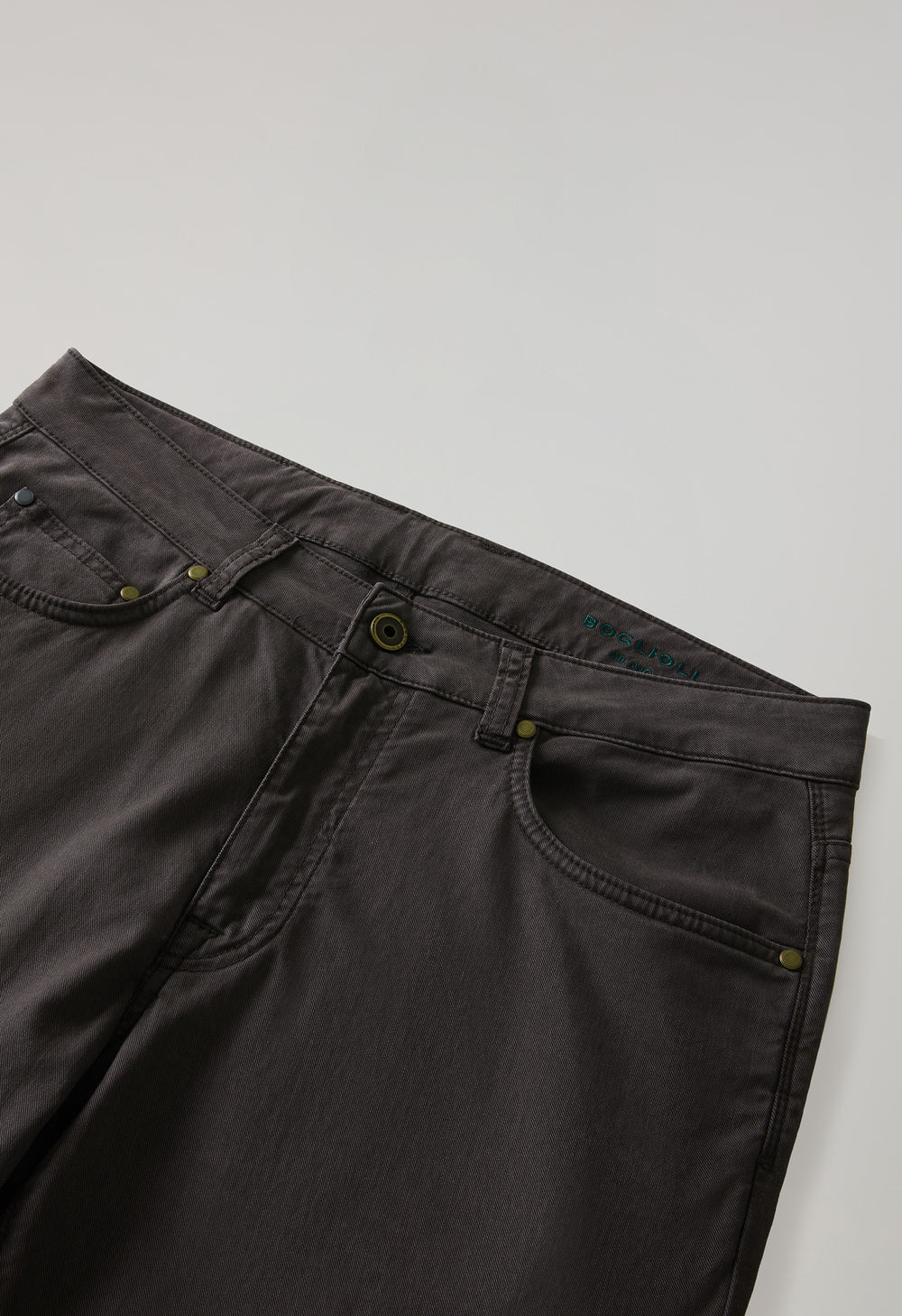 Brown Garment Dyed Cotton Silk 5-Pocket Trousers