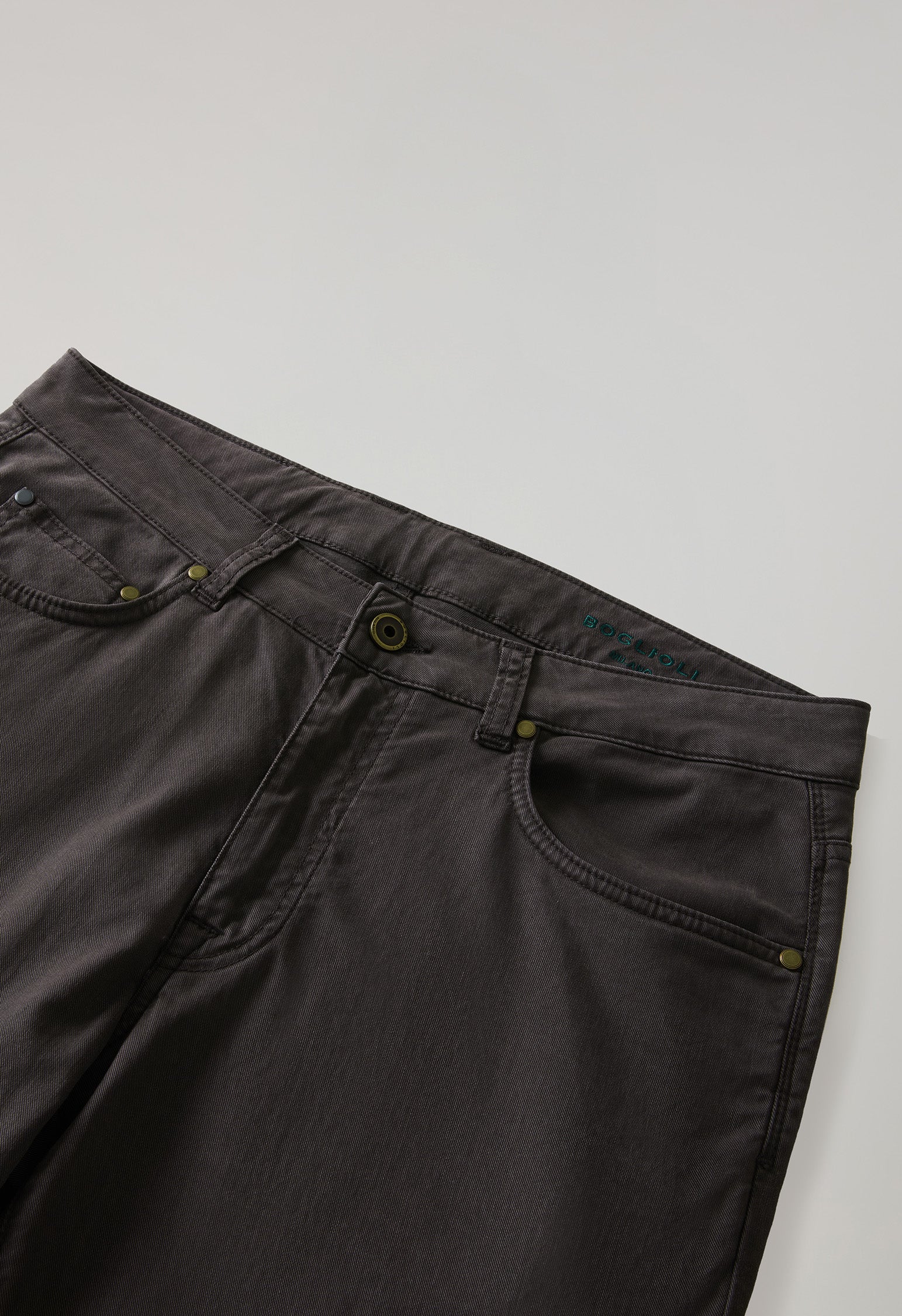Brown Garment Dyed Cotton Silk 5-Pocket Trousers
