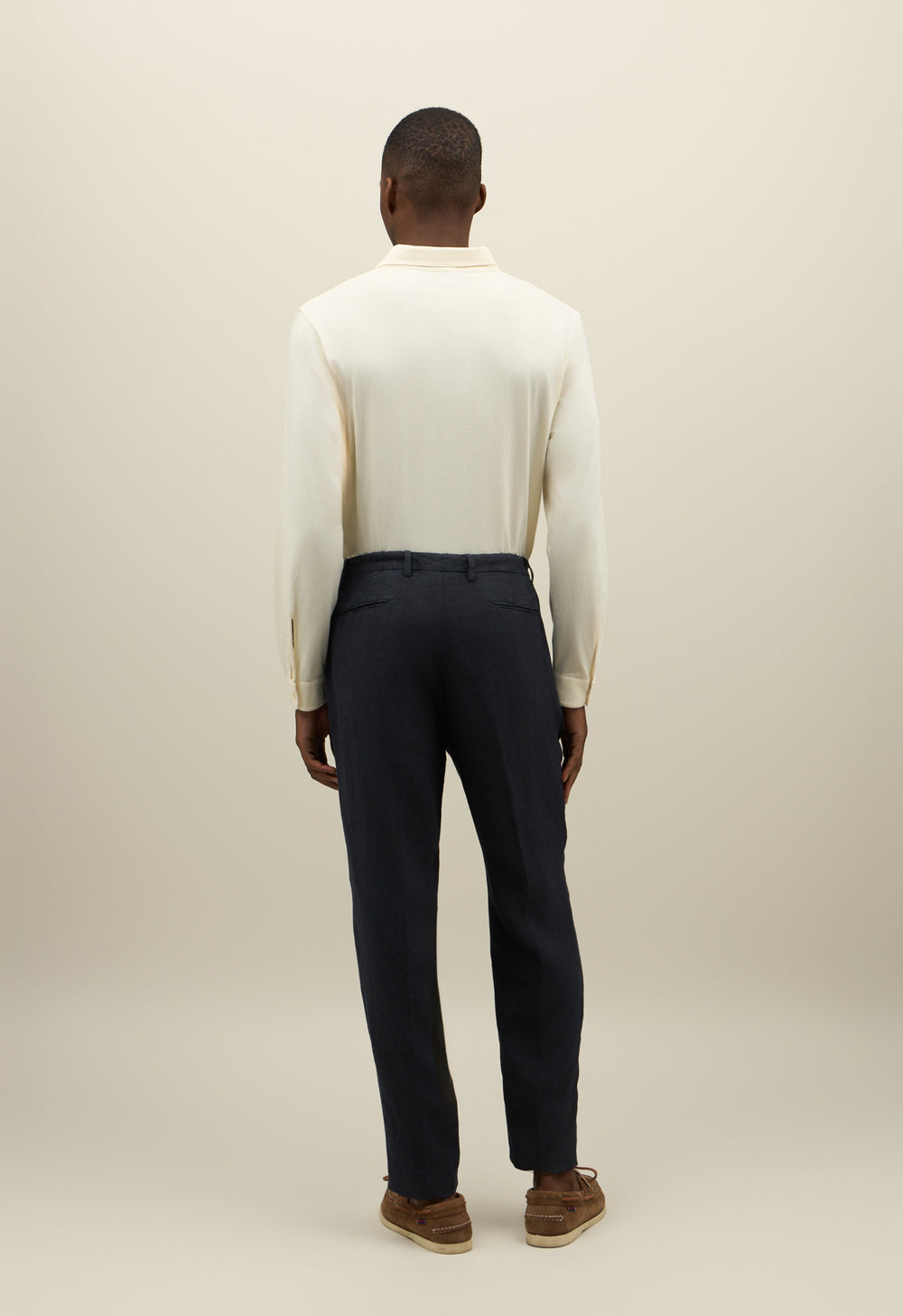 Blue Garment Dyed Linen two pleated Trousers