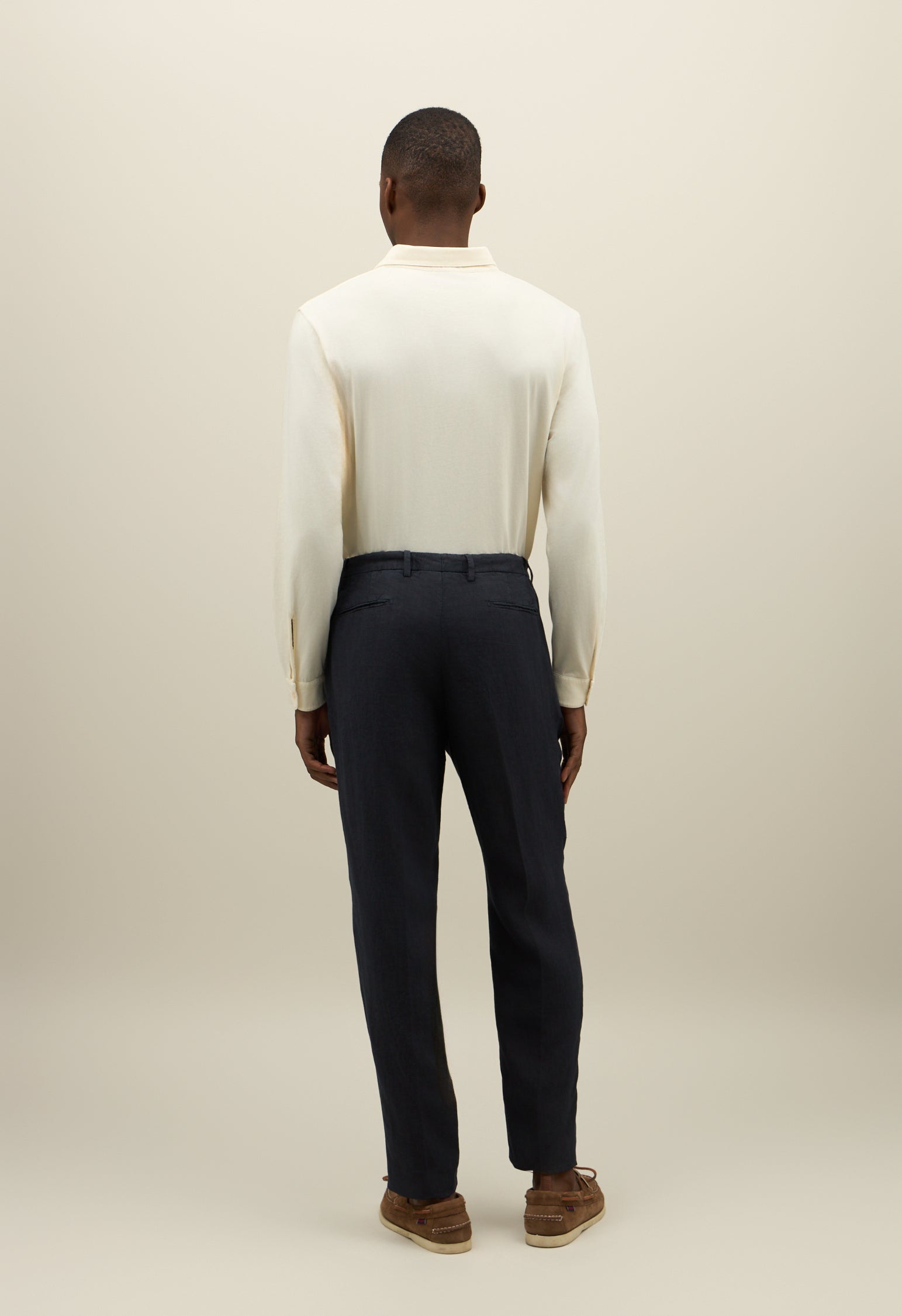 Blue Garment Dyed Linen two pleated Trousers