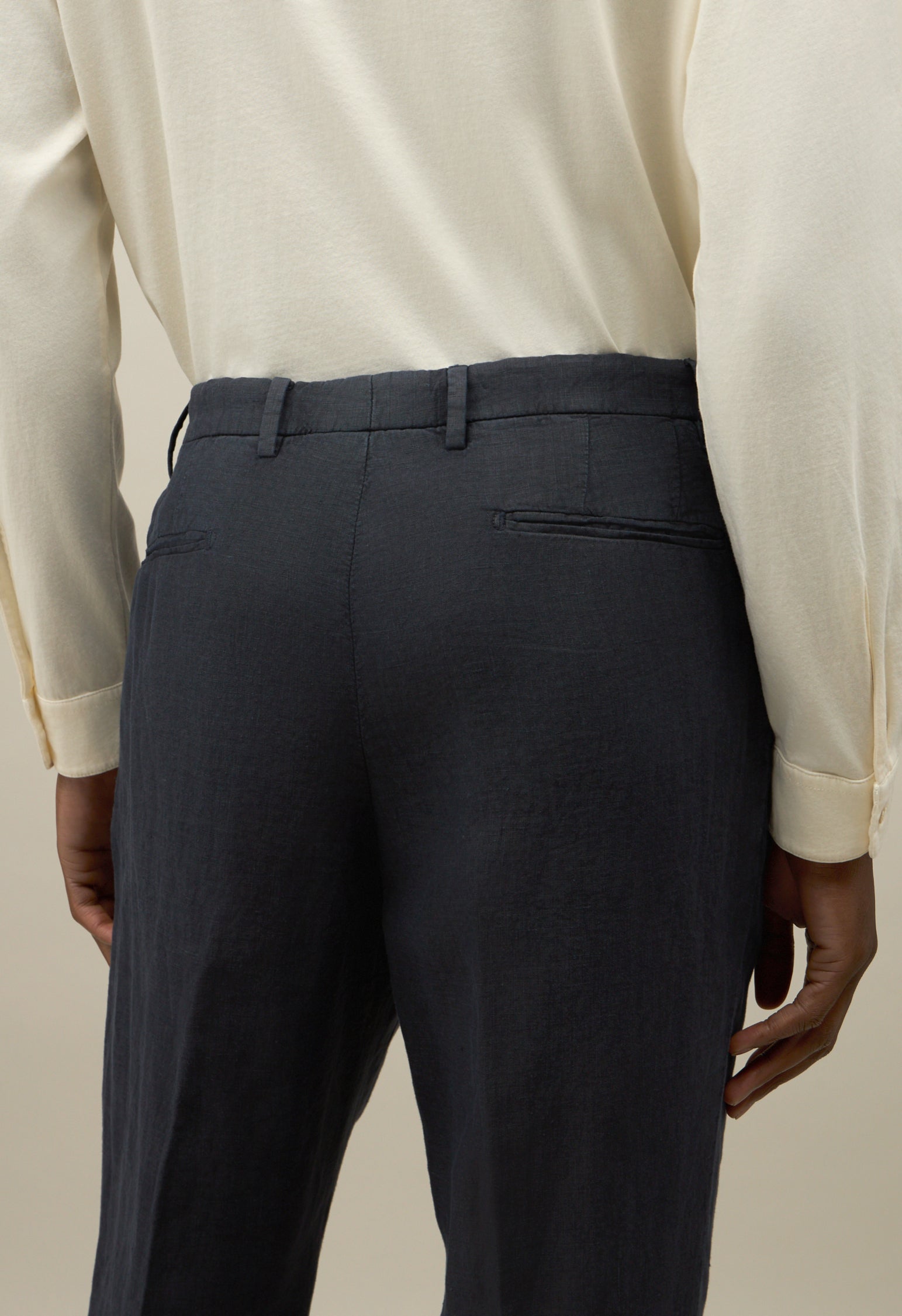 Blue Garment Dyed Linen two pleated Trousers