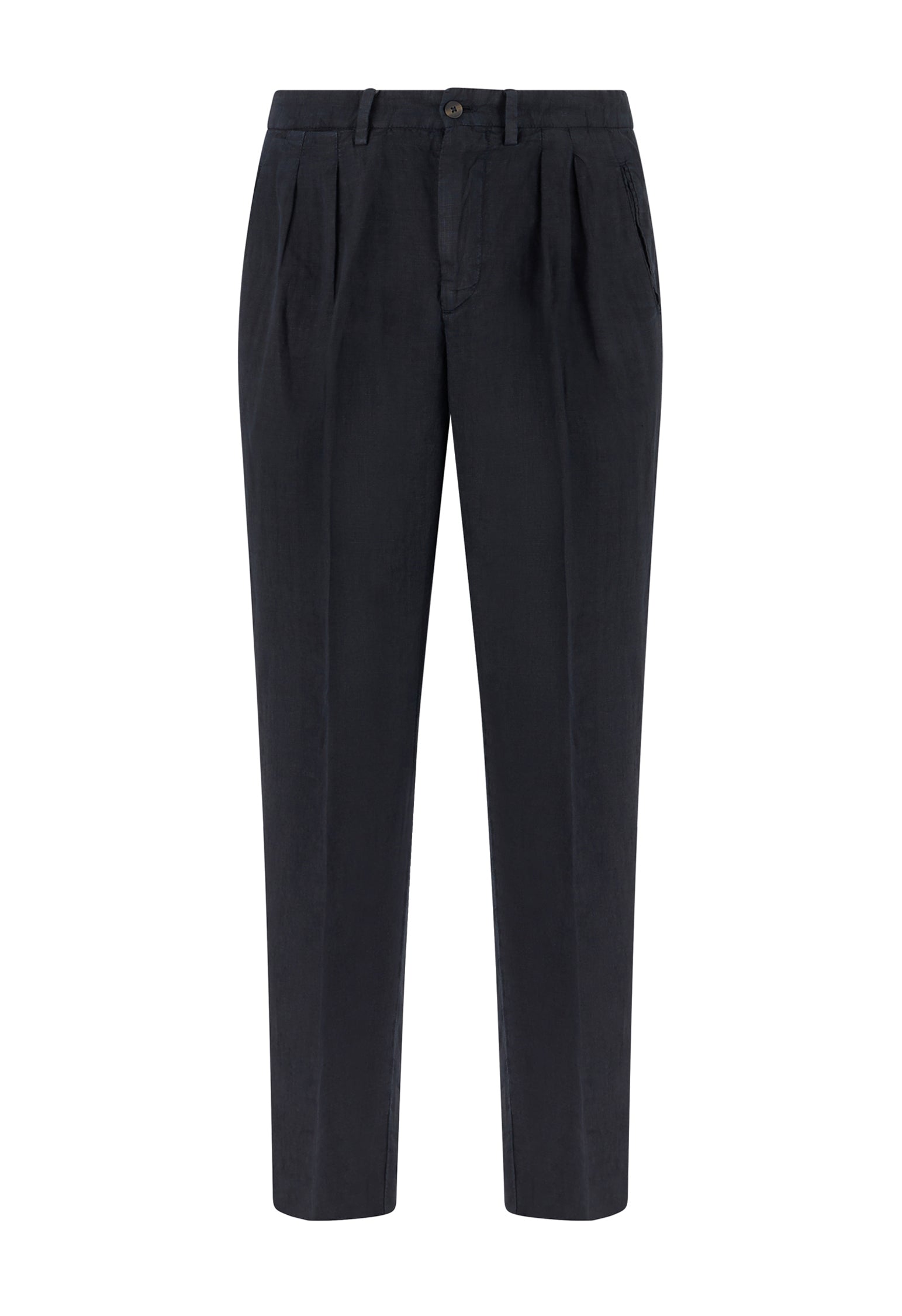 Blue Garment Dyed Linen two pleated Trousers