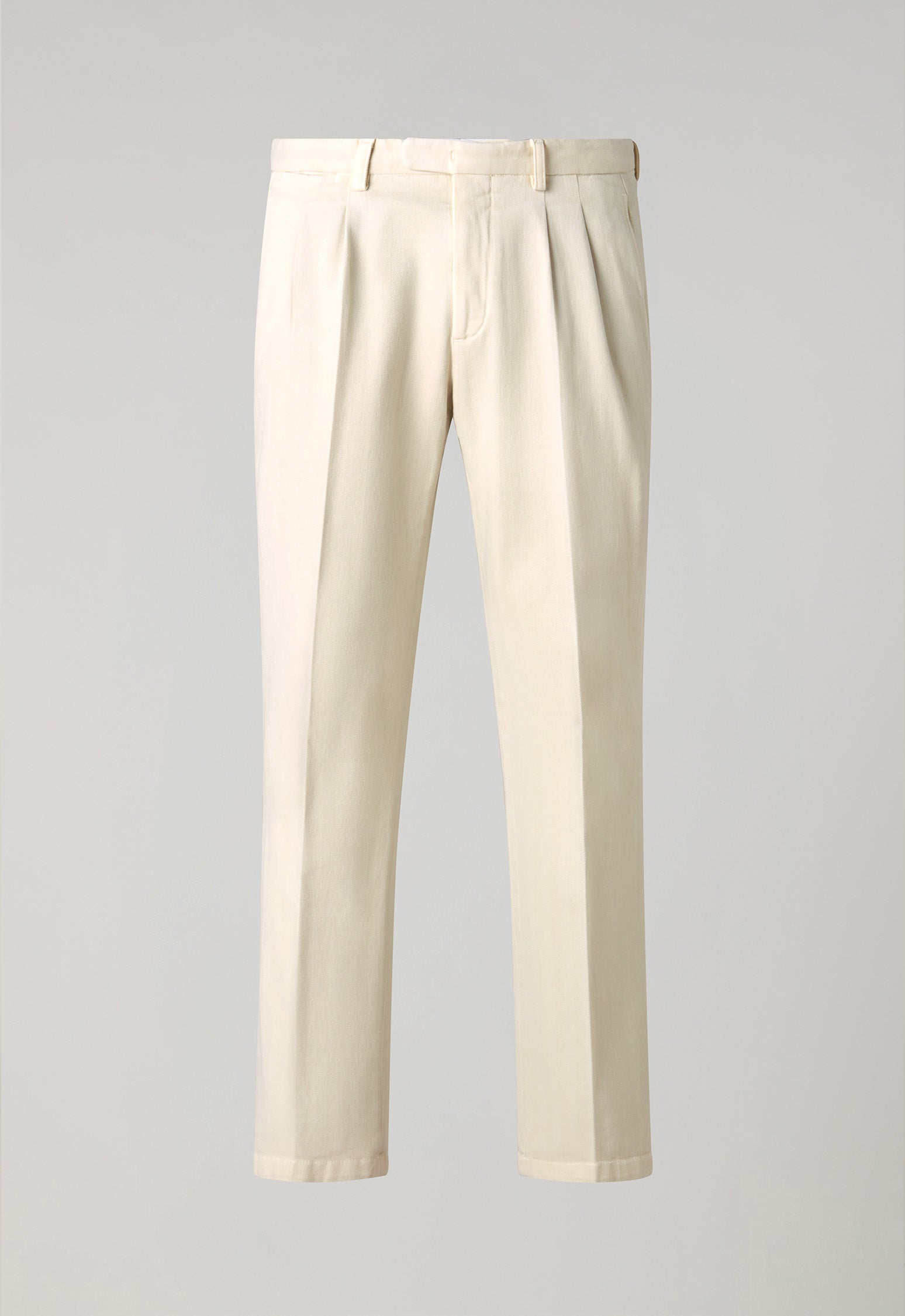 White Garment Dyed Cotton Herringbone Napoli Trousers