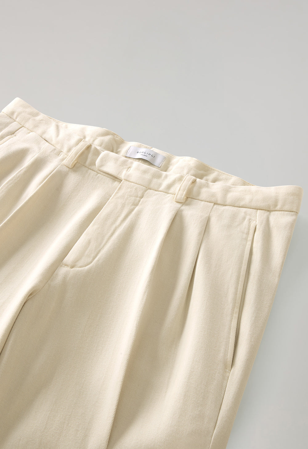 White Garment Dyed Cotton Herringbone Napoli Trousers