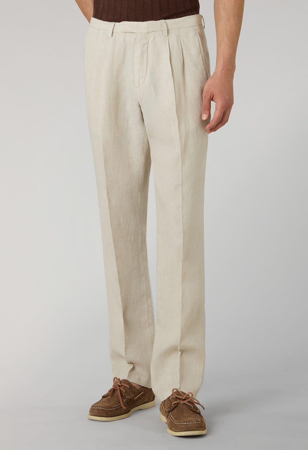 Beige Garment Dyed Linen Napoli Trousers