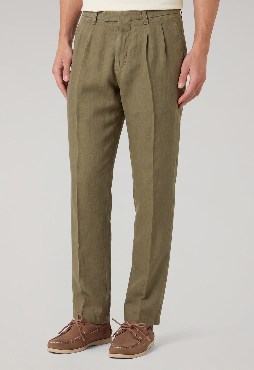 Khaki Garment Dyed Linen Napoli Trousers