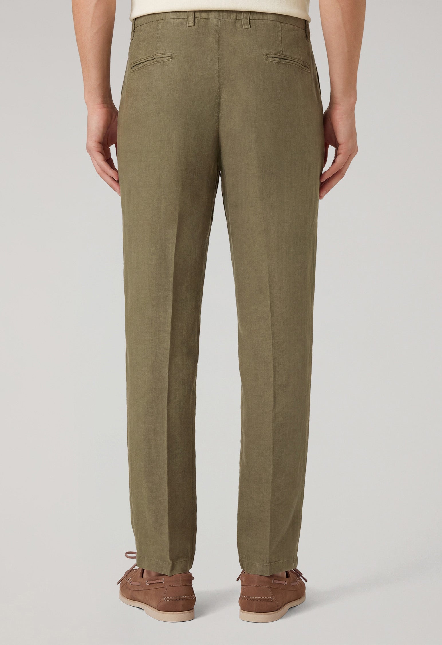 Khaki Garment Dyed Linen Napoli Trousers