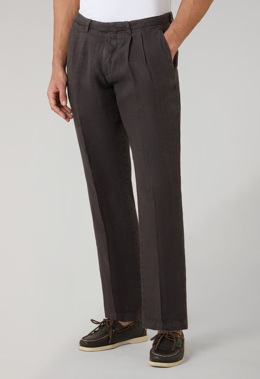 Brown Garment Dyed Linen Napoli Trousers