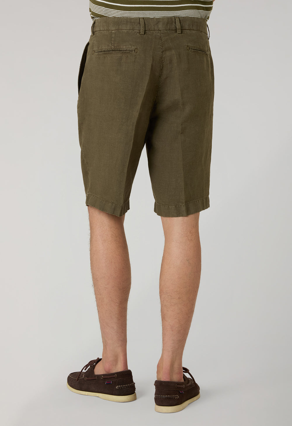 Light Brown Garment Dyed Linen Bermuda