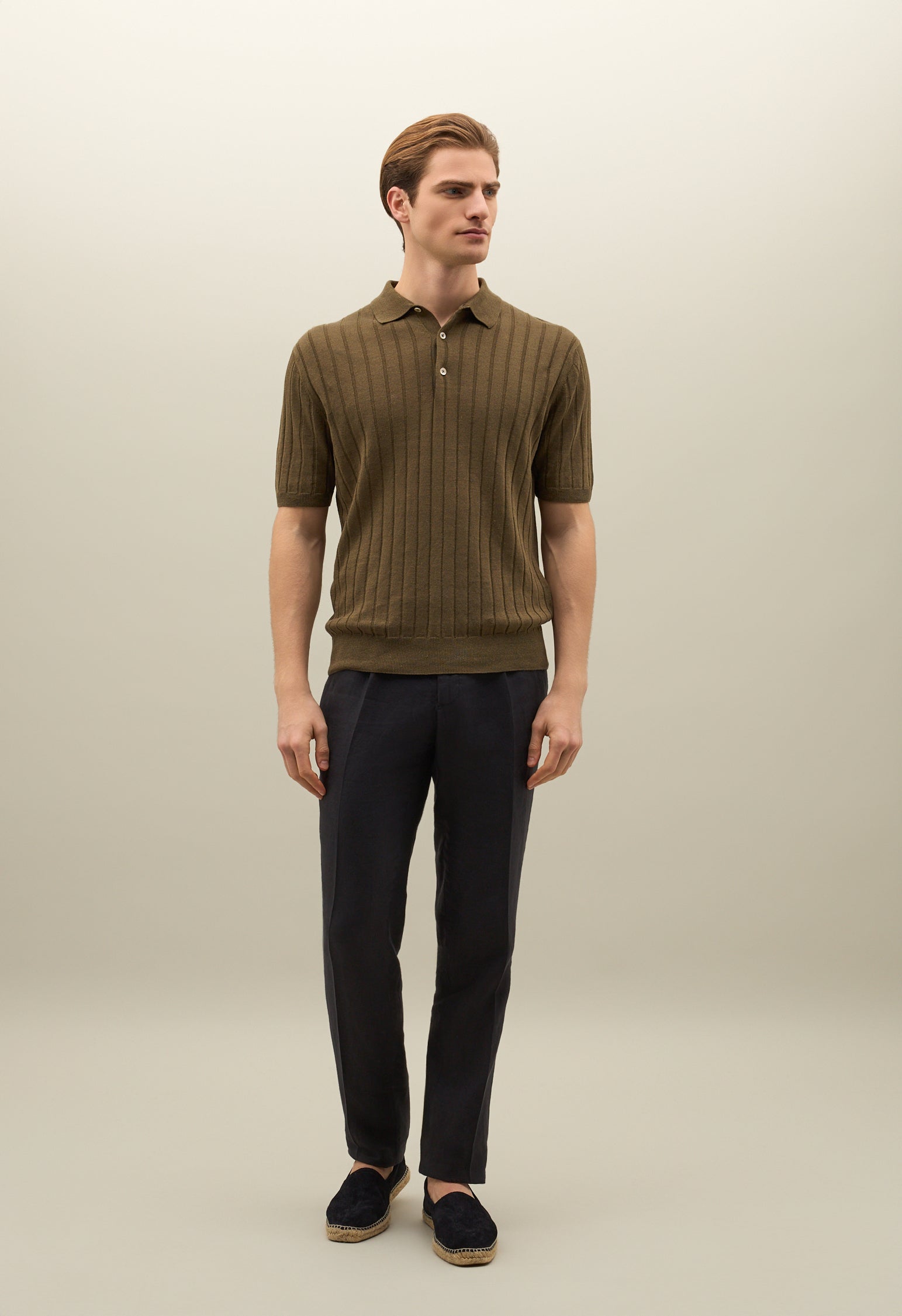 Green Flat Rib Linen short-sleeve Polo