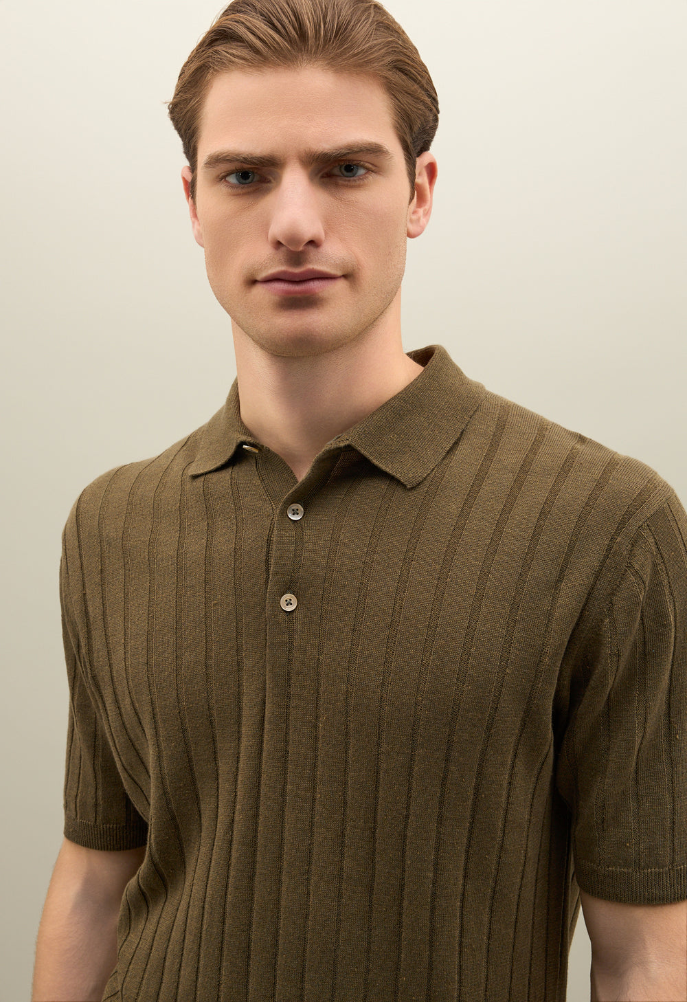 Green Flat Rib Linen short-sleeve Polo