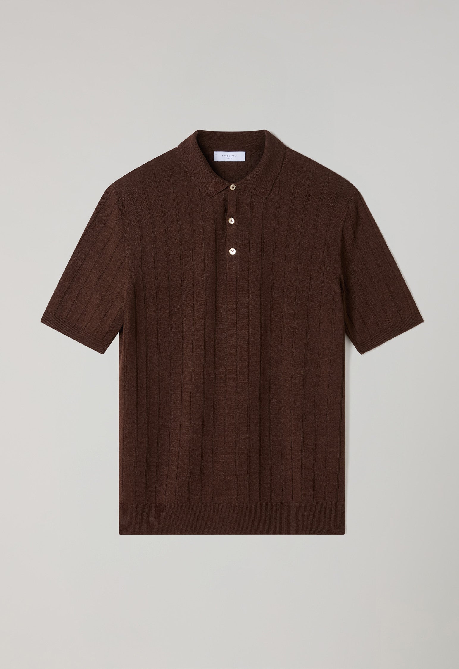 Brown Linen Cotton Flat Rib Short-Sleeve Polo
