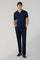 Blue Linen Cotton Flat Rib Short-Sleeve Polo