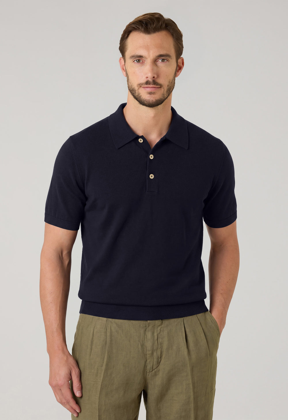 Blue Wool short-sleeve Polo