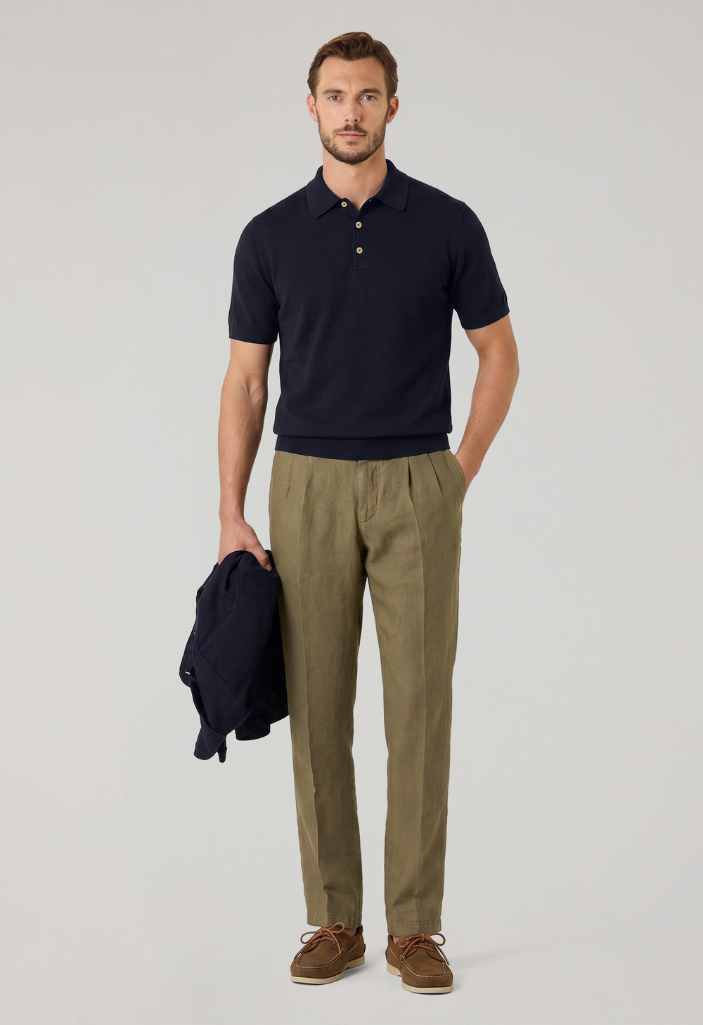 Blue Wool short-sleeve Polo