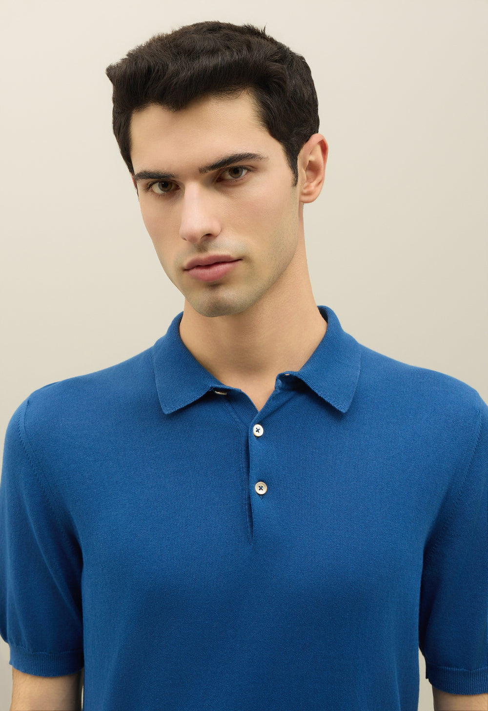 Blue Garment Dyed Cotton Short-Sleeve Polo