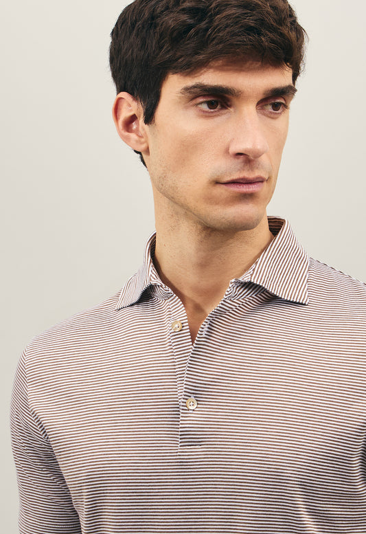 Brown Cotton striped short sleeve Polo