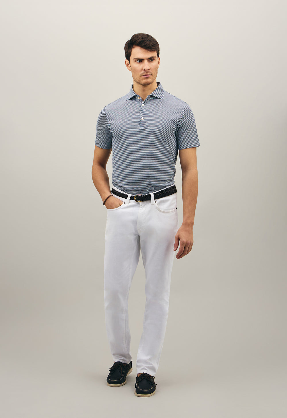 Blue Cotton striped short sleeve Polo