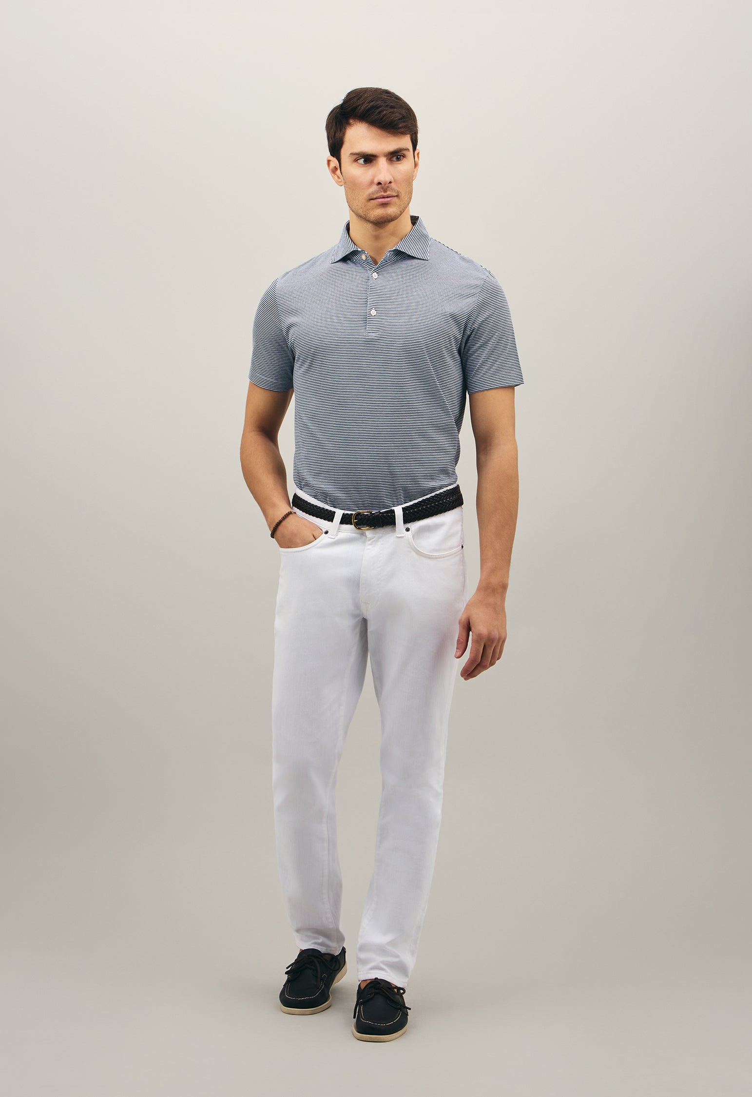 Blue Cotton striped short sleeve Polo