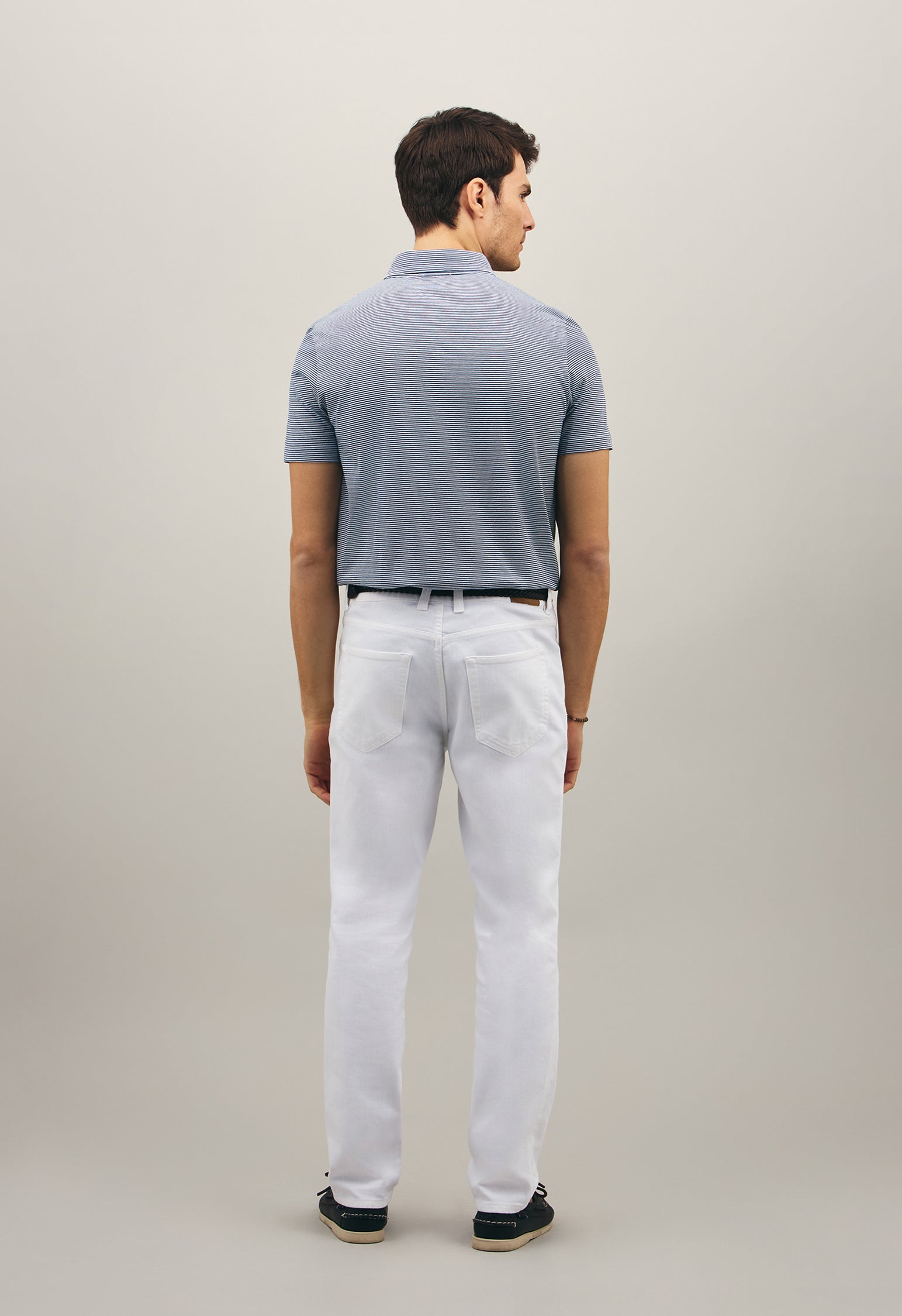Blue Cotton striped short sleeve Polo