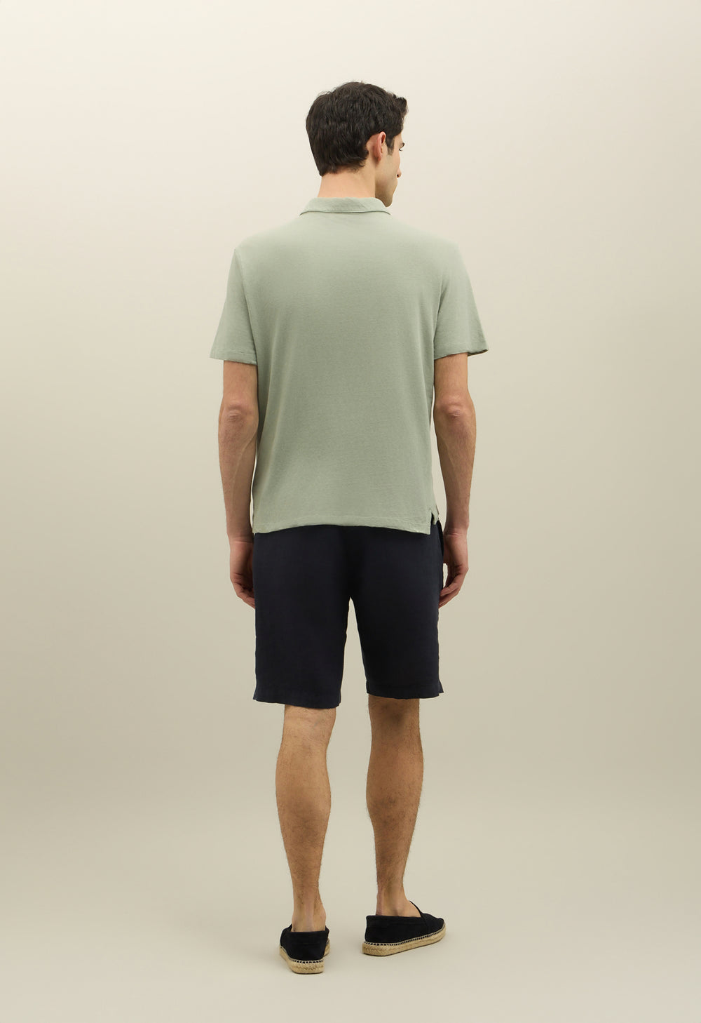 Green Blended Linen Cotton Short-Sleeve Polo