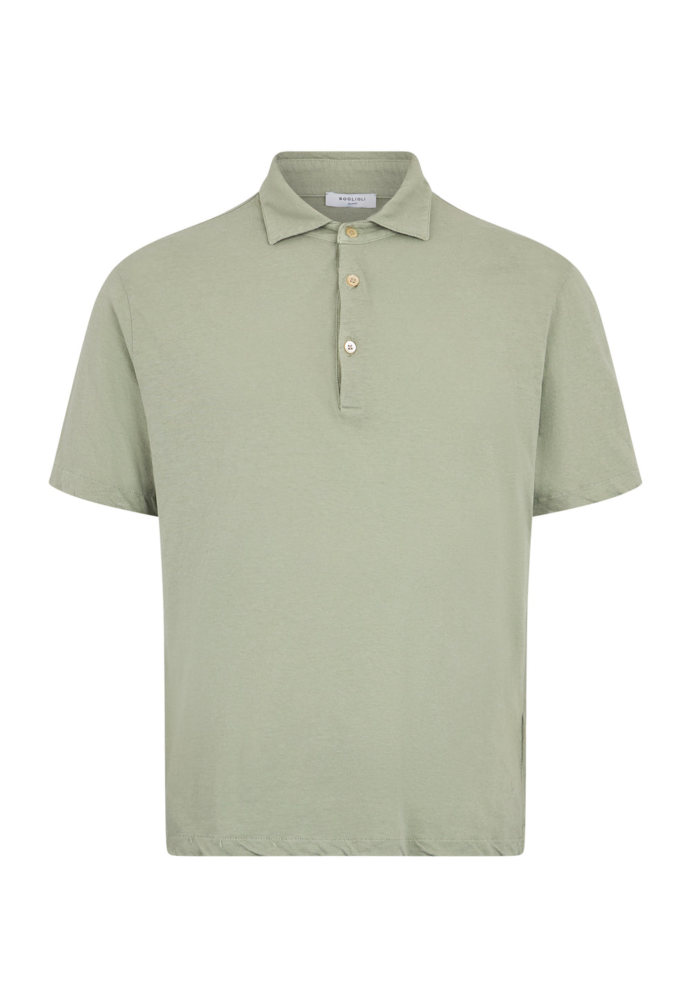 Green Blended Linen Cotton Short-Sleeve Polo