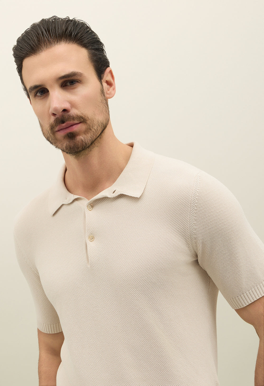 White Honeycomb Cotton short-sleeve Polo