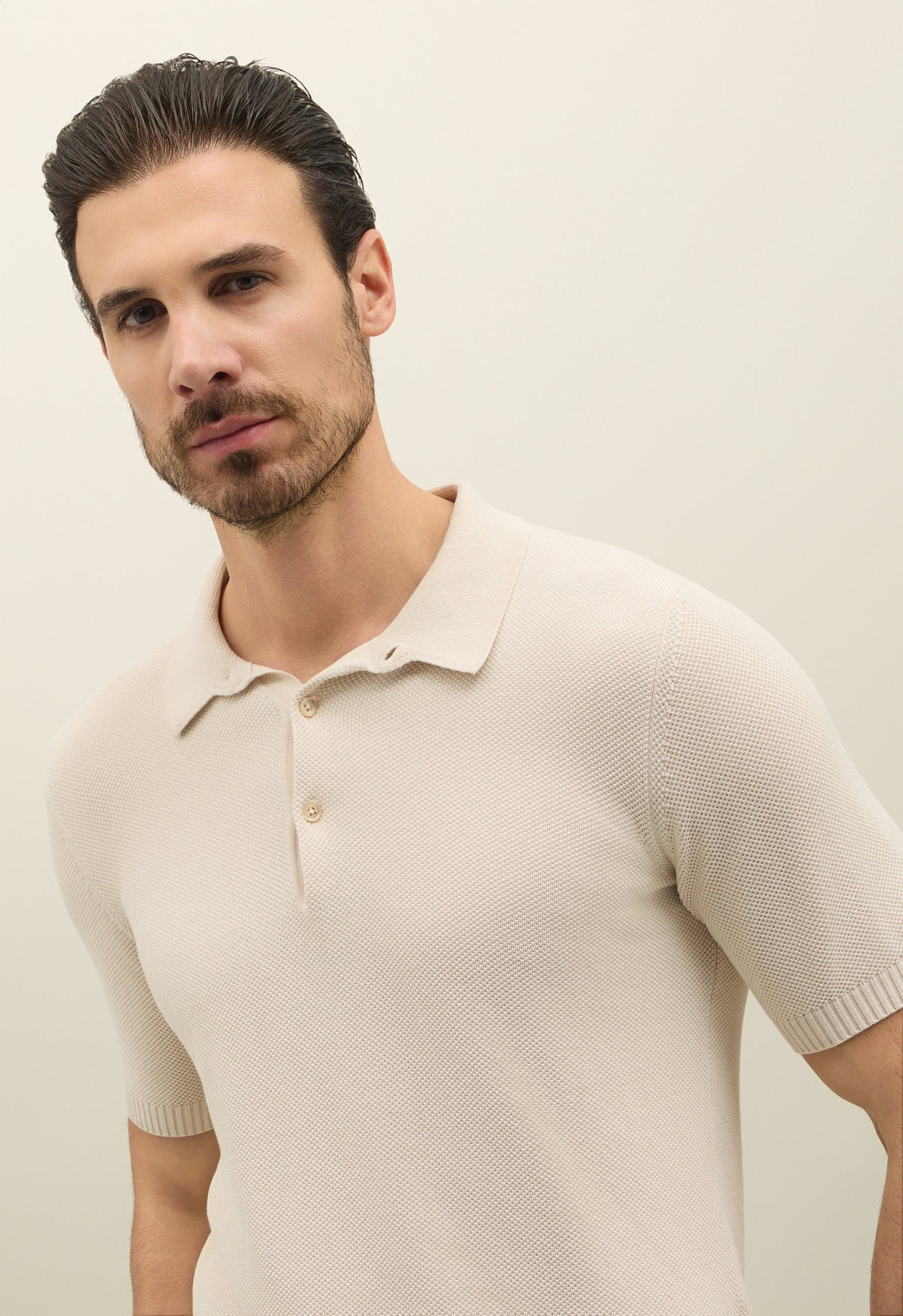 White Honeycomb Cotton short-sleeve Polo