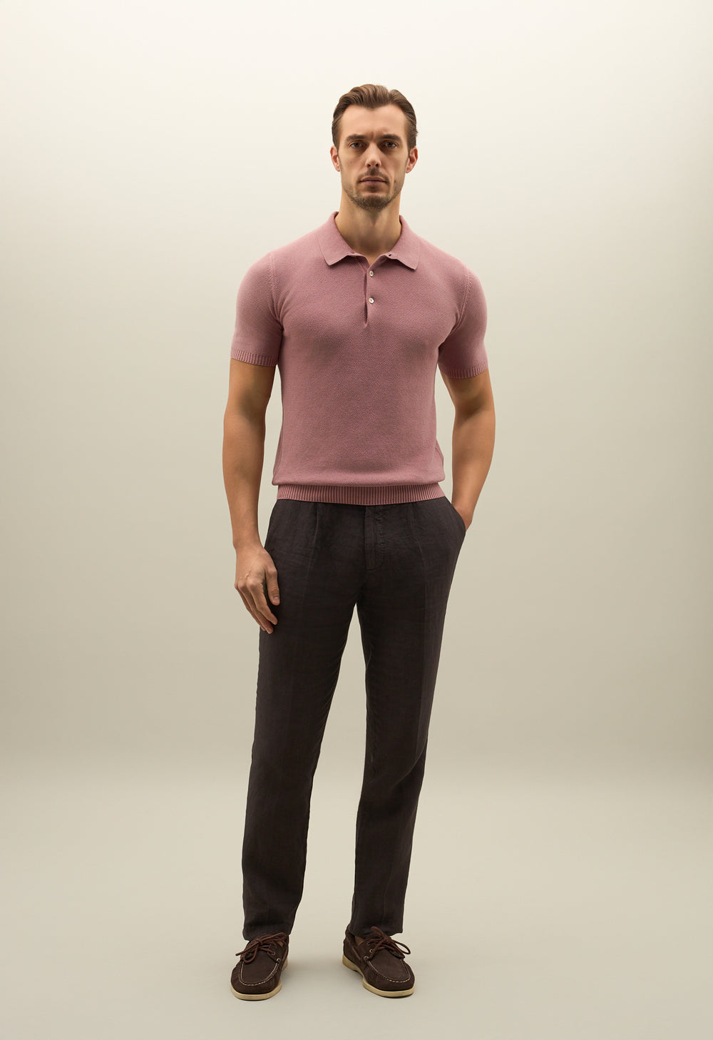Pink Honeycomb Cotton short-sleeve Polo