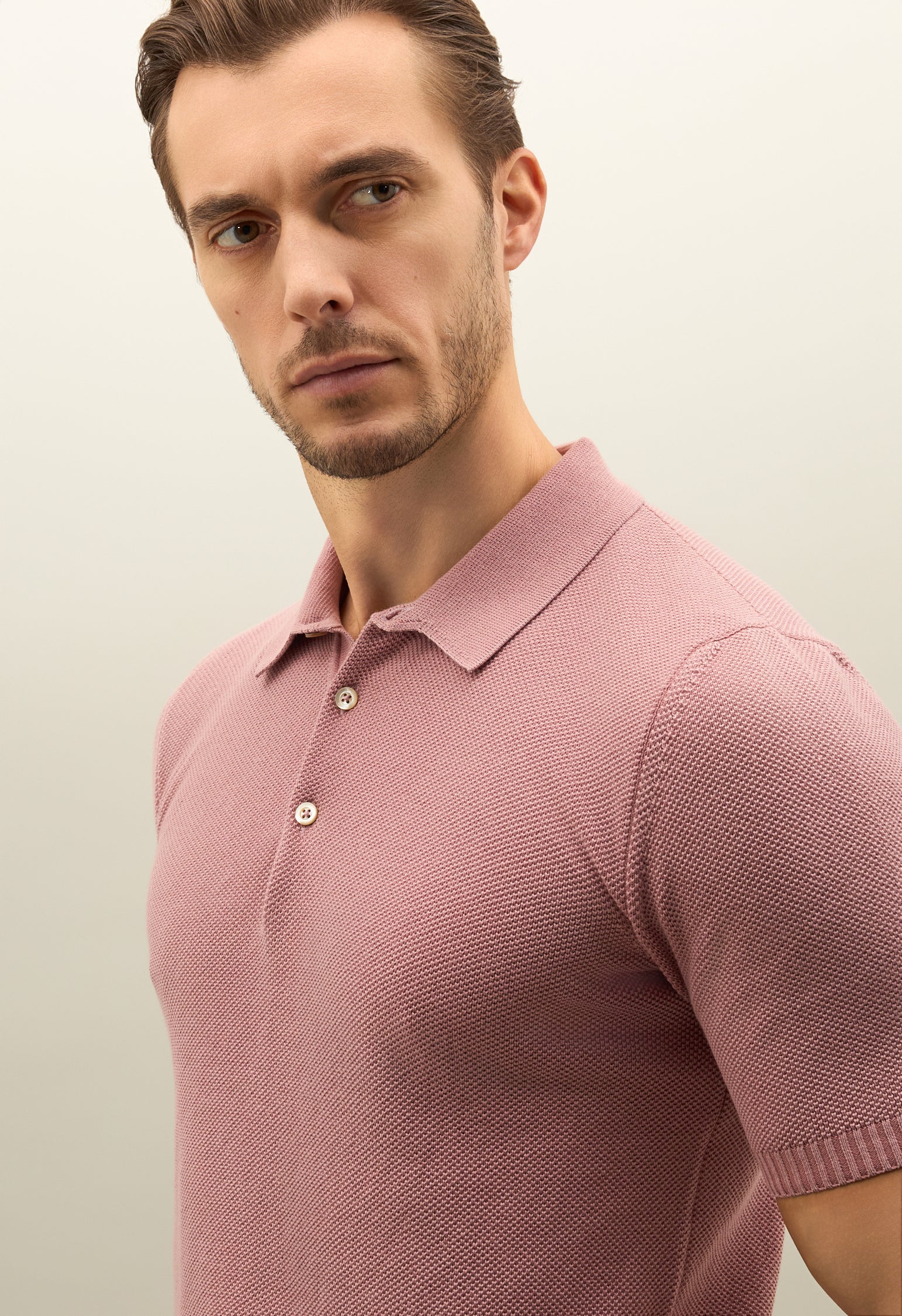 Pink Honeycomb Cotton short-sleeve Polo