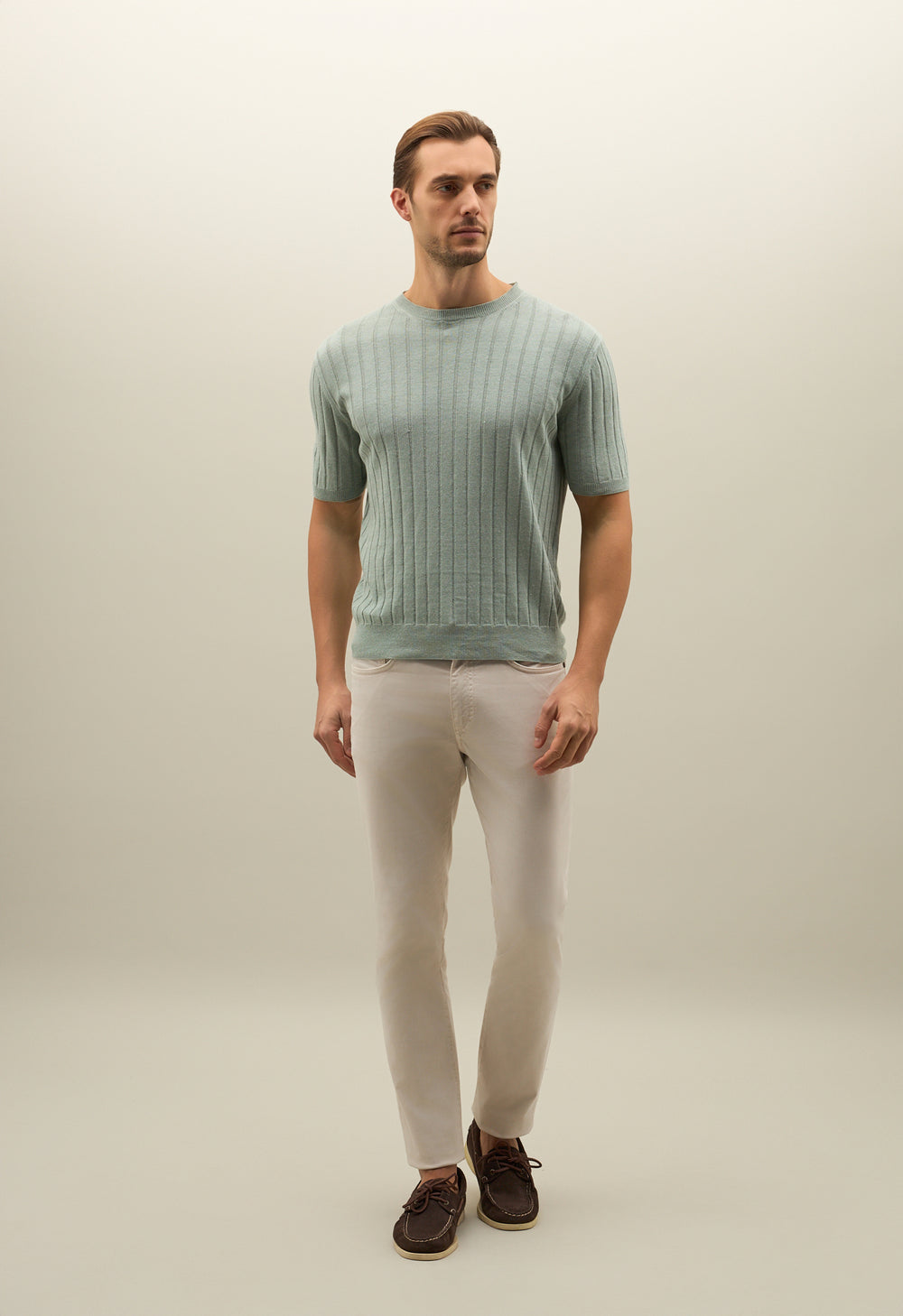 Green Flat Rib Linen T-Shirt