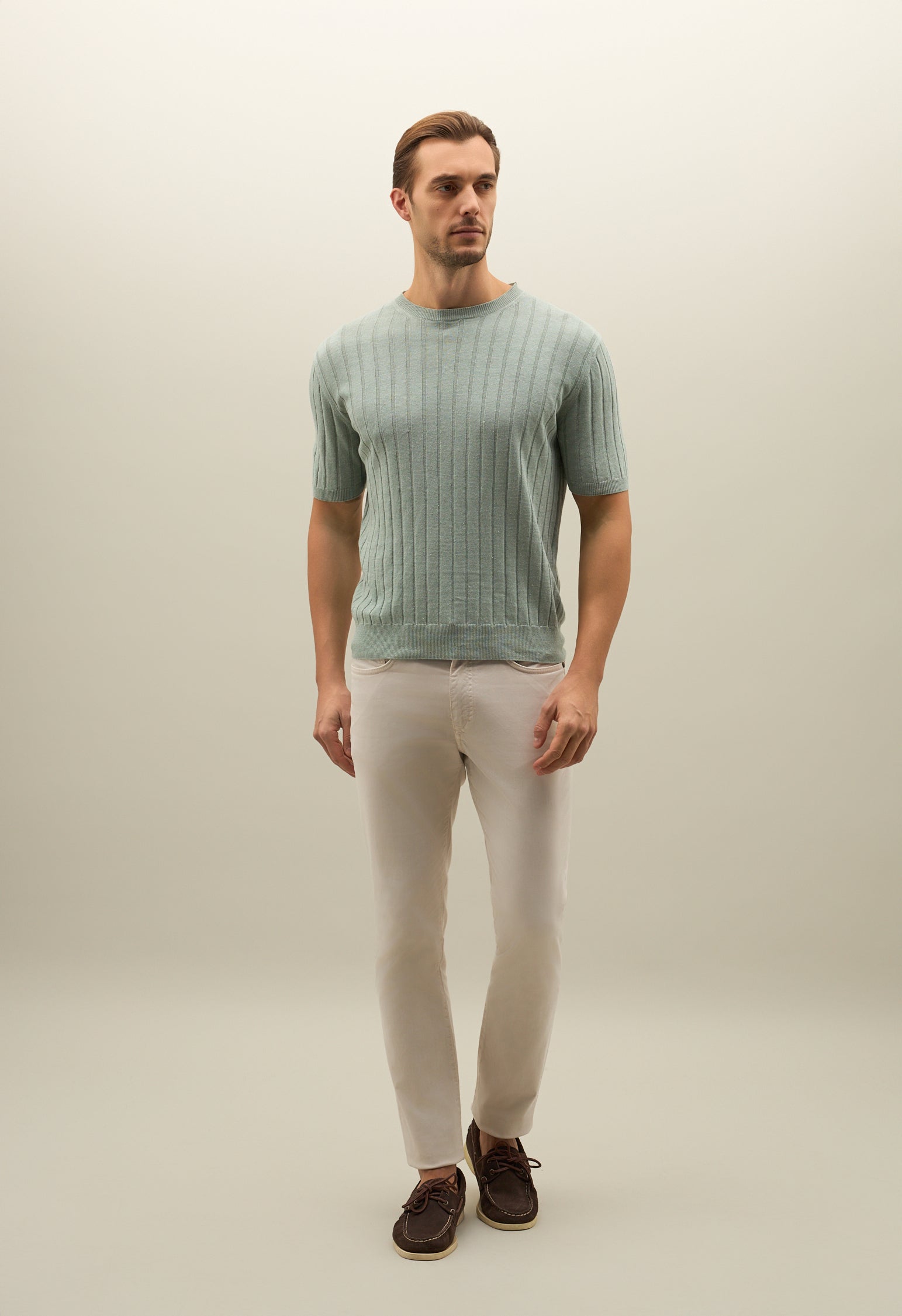 Green Flat Rib Linen T-Shirt