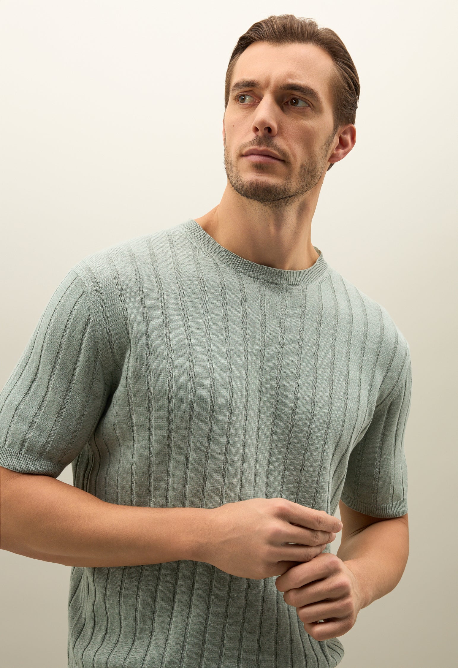 Green Flat Rib Linen T-Shirt