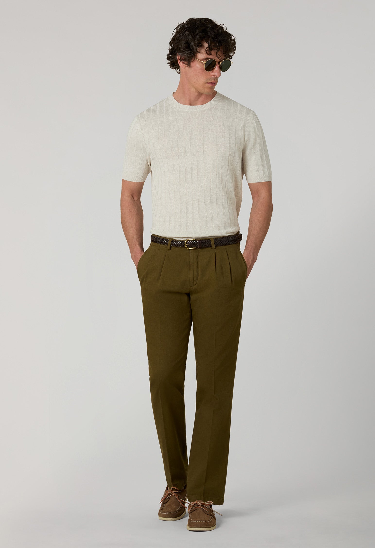 Warm White Linen Cotton Flat Rib T-Shirt