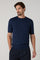 Blue Linen Cotton Flat Rib T-Shirt