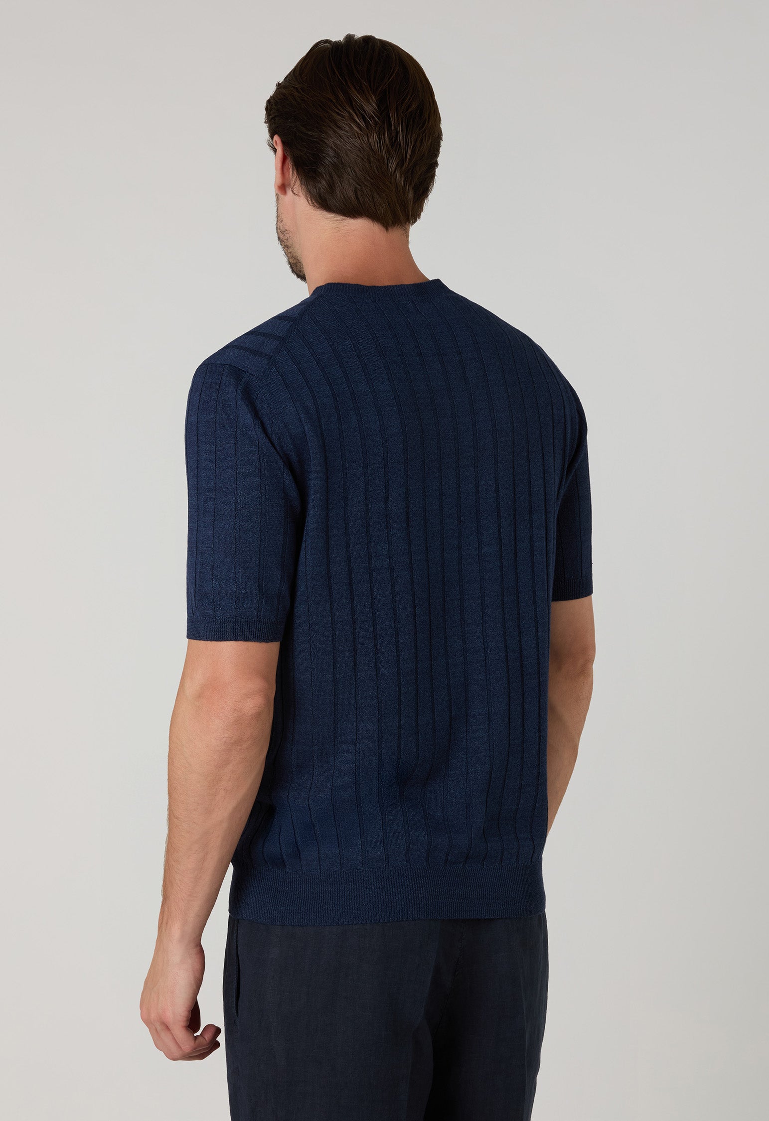 Blue Linen Cotton Flat Rib T-Shirt