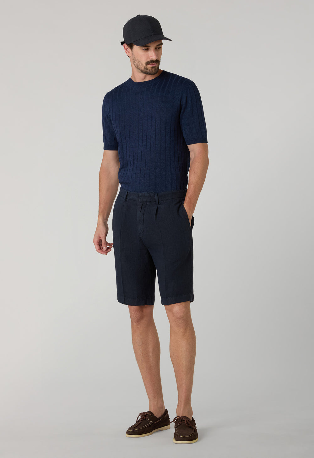 Blue Linen Cotton Flat Rib T-Shirt